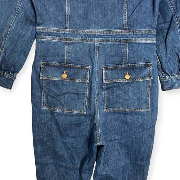Madewell Denim Long Sleeve Jumpsuit SIZE 8 Indigo Coveralls Cropped CUTOFF HEM - Picture 13 of 15